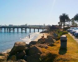Sunny view looking toward UCSB from Goleta Beach